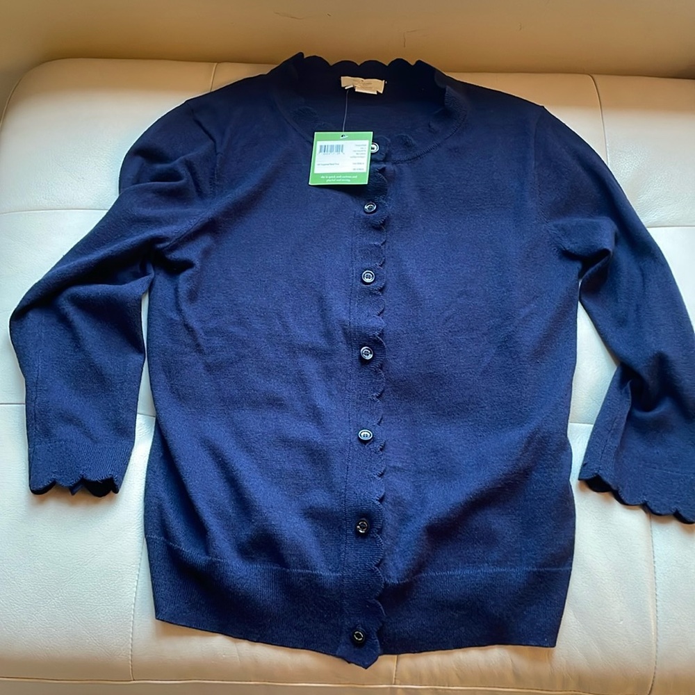 Kate Spade navy scallop cardigan. NWT. Size XS